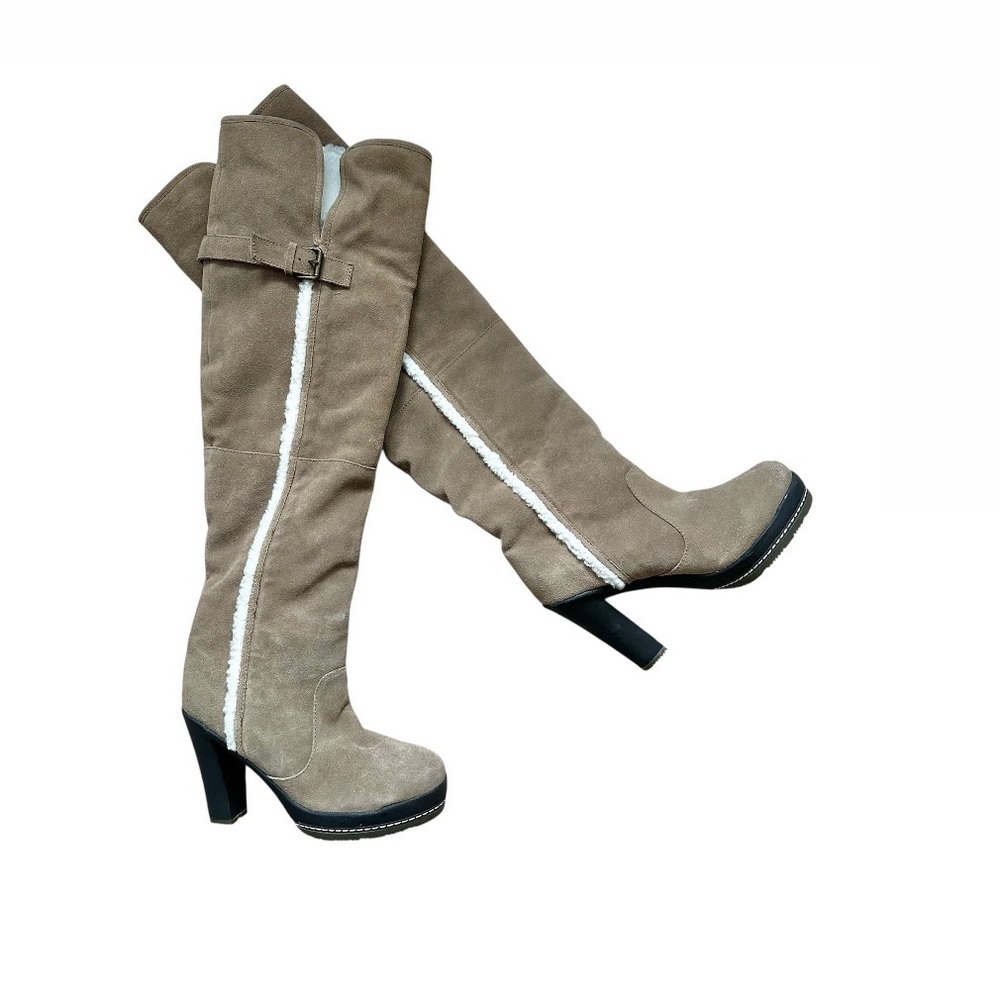 Kelsi Dagger Rozelle Genuine Suede Leather Over the Knee Boots Tan Faux Fur - 7